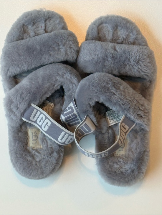 UGG Shoes - UGG Light Gray Plush Slide Slippers